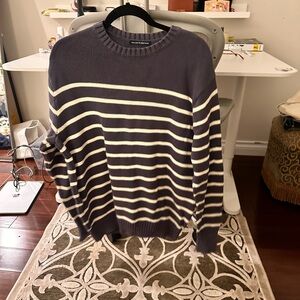 Brandy Melville Navy and Cream Striped Crewneck Sweater